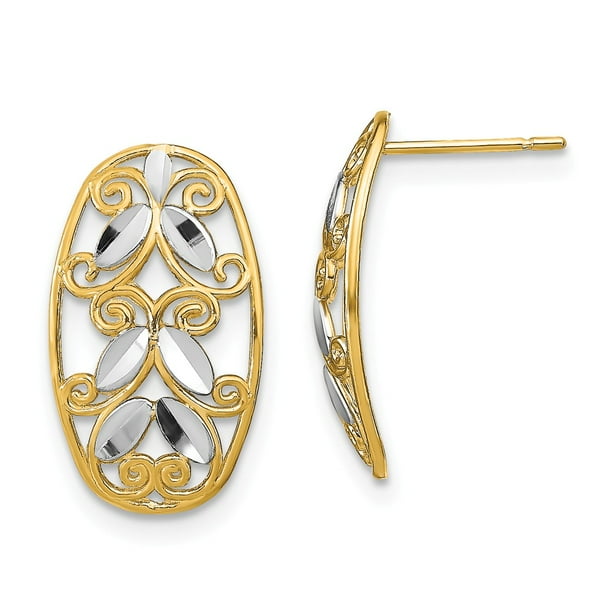 14k Two-tone Oval Post Dangle Earrings 14k Two-tone Oval Post Dangle Earrings